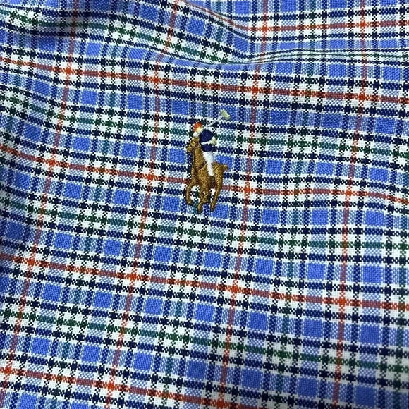 Ralph Lauren Long Sleeve Button Down M Blue Red White Plaid Flesh Pony‎ Preppy - Picture 7 of 12
